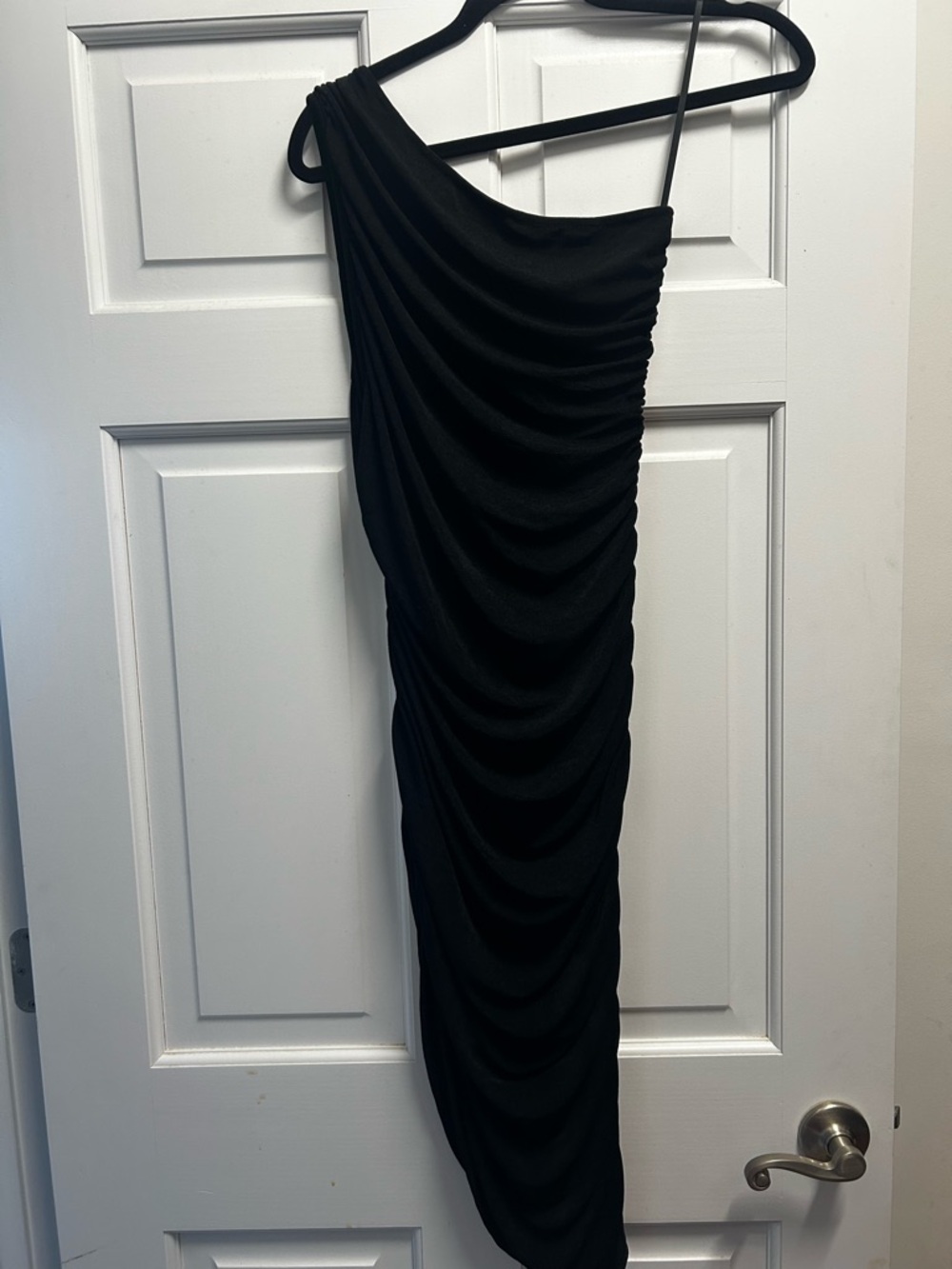Black One-Shoulder Draped Women’s Dress